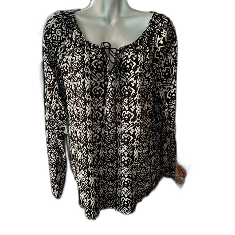 Faded Glory Size Large Women's Peasant Blouse Rayon Black/White 40" Bust 24" L